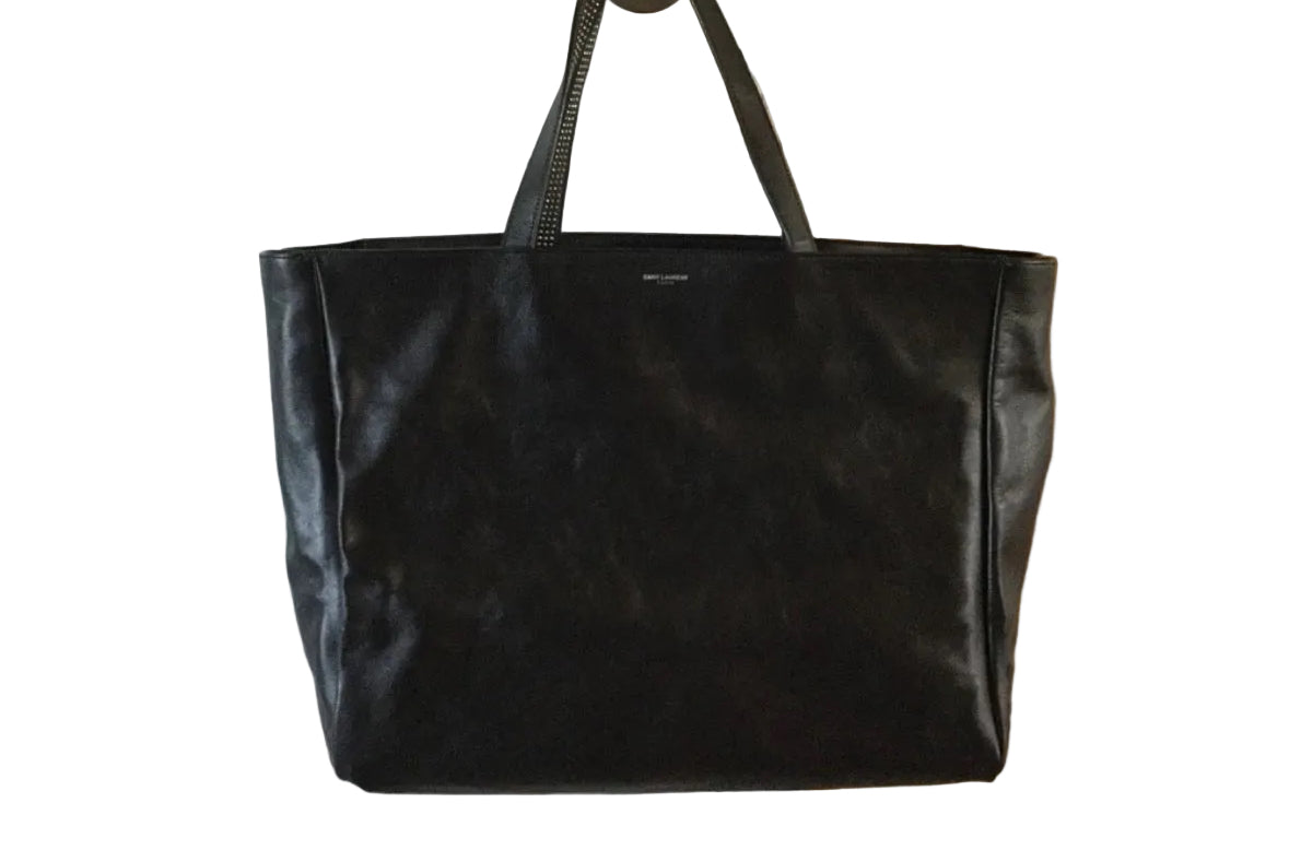 Yves Saint Laurent Reversible East West Shopper Tote Studded Leather & Suede Black
