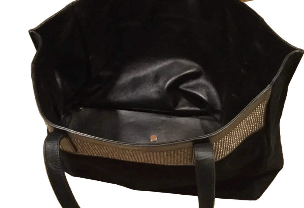 Yves Saint Laurent Reversible East West Shopper Tote Studded Leather & Suede Black