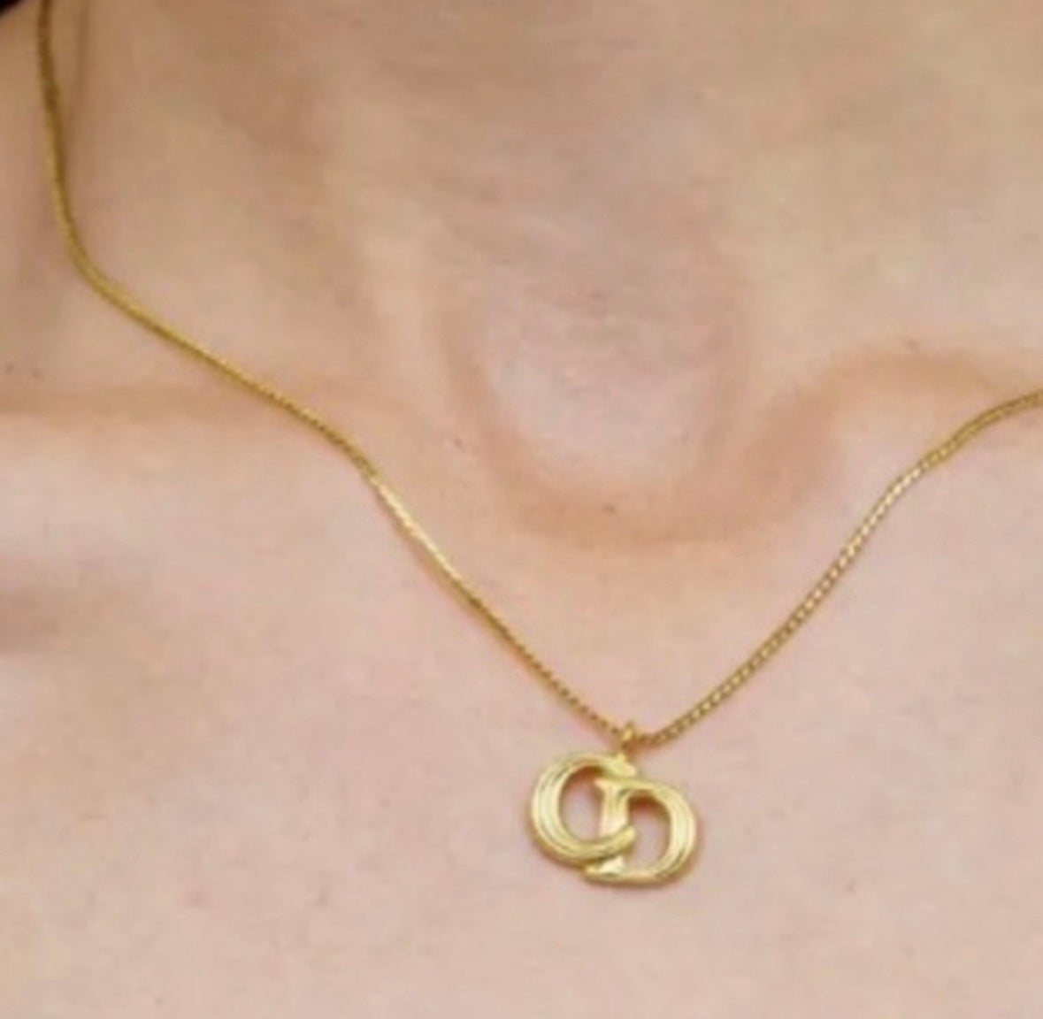 Vintage Christian Dior CD Logo Necklace Gold Tone Chr Dior Germany Signed