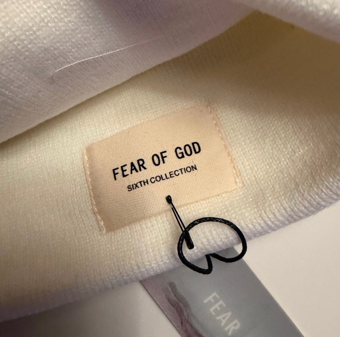 Fear of God Essentials Cream Knit Beanie Sixth Collection Logo