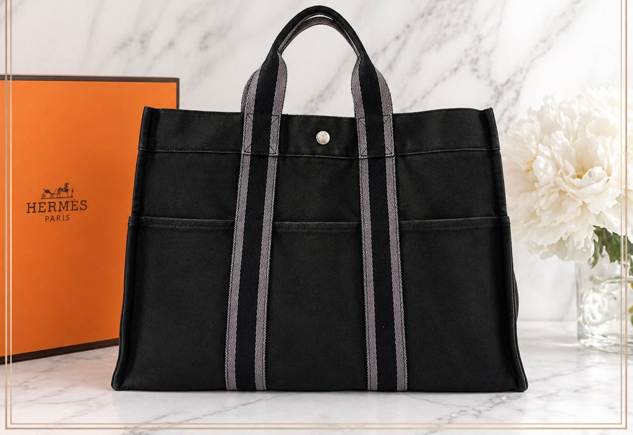 Hermès Paris Fourre Tout MM Tote – Black & Gray Canvas