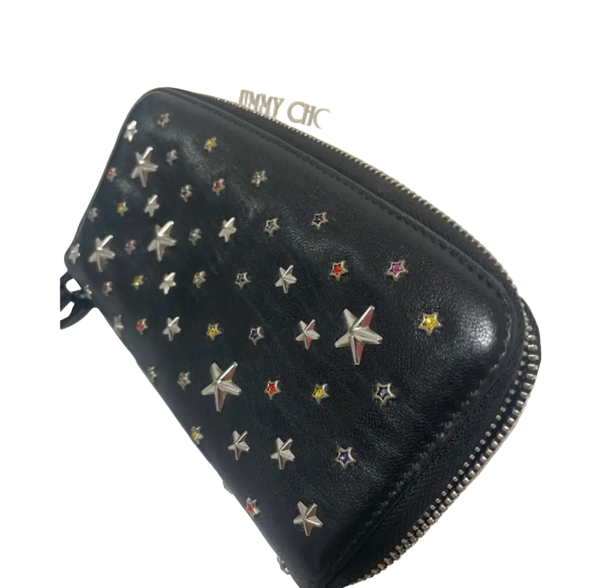 Jimmy Choo Filipa Star Studded Zip Around Wallet Black Multi Crystal Leather