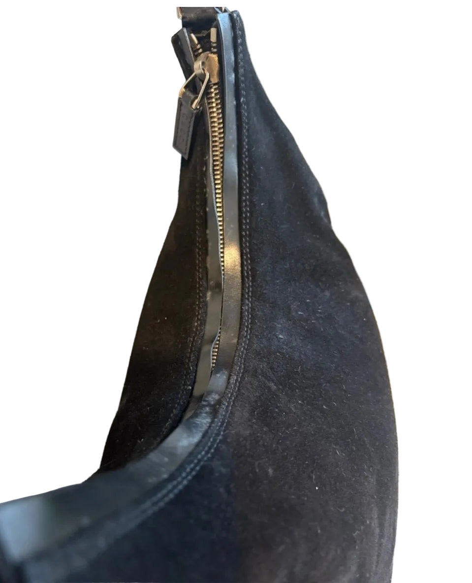Gucci Black Suede Hobo Shoulder Bag | Silver Hardware
