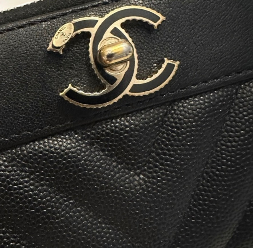 Chanel Chevron Caviar Leather Zip Wallet – Black with CC Turn-Lock