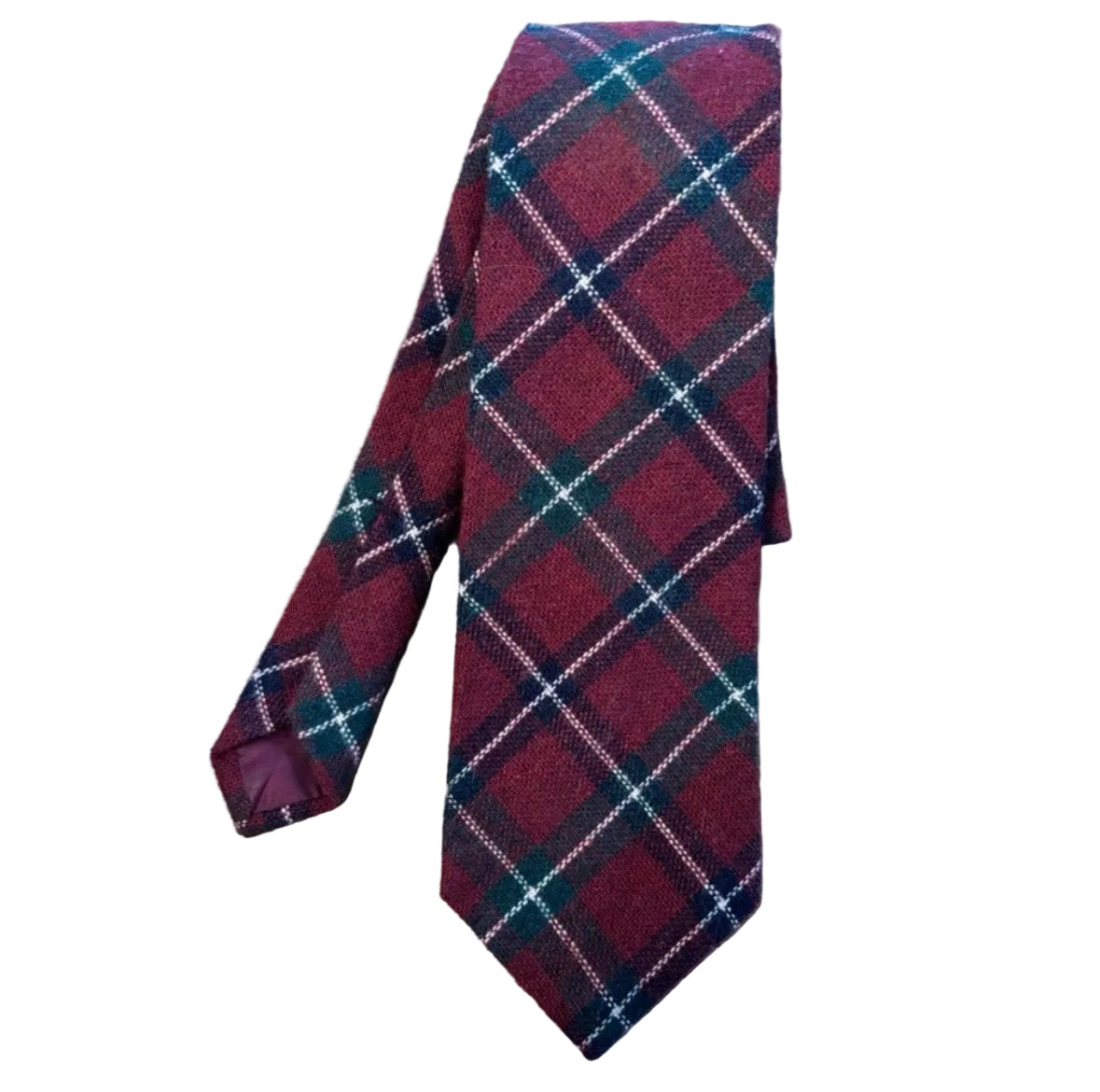 YSL Yves Saint Laurent Wool Blend Plaid Tie Burgundy Green Italy 57” VTG