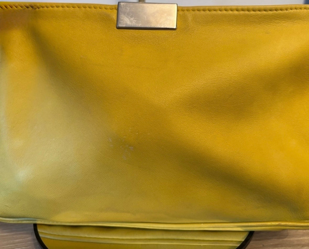 Jimmy Choo Zulu Yellow Suede Fringe Studded Clutch Made in Italy Rare