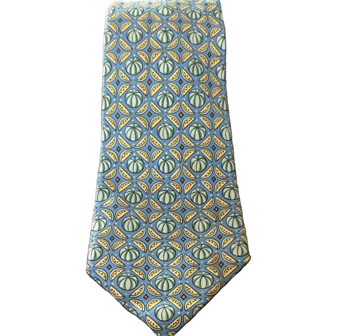 Hermès Paris 100% Silk Tie Blue Fruit Melon Novelty Print Made in France
