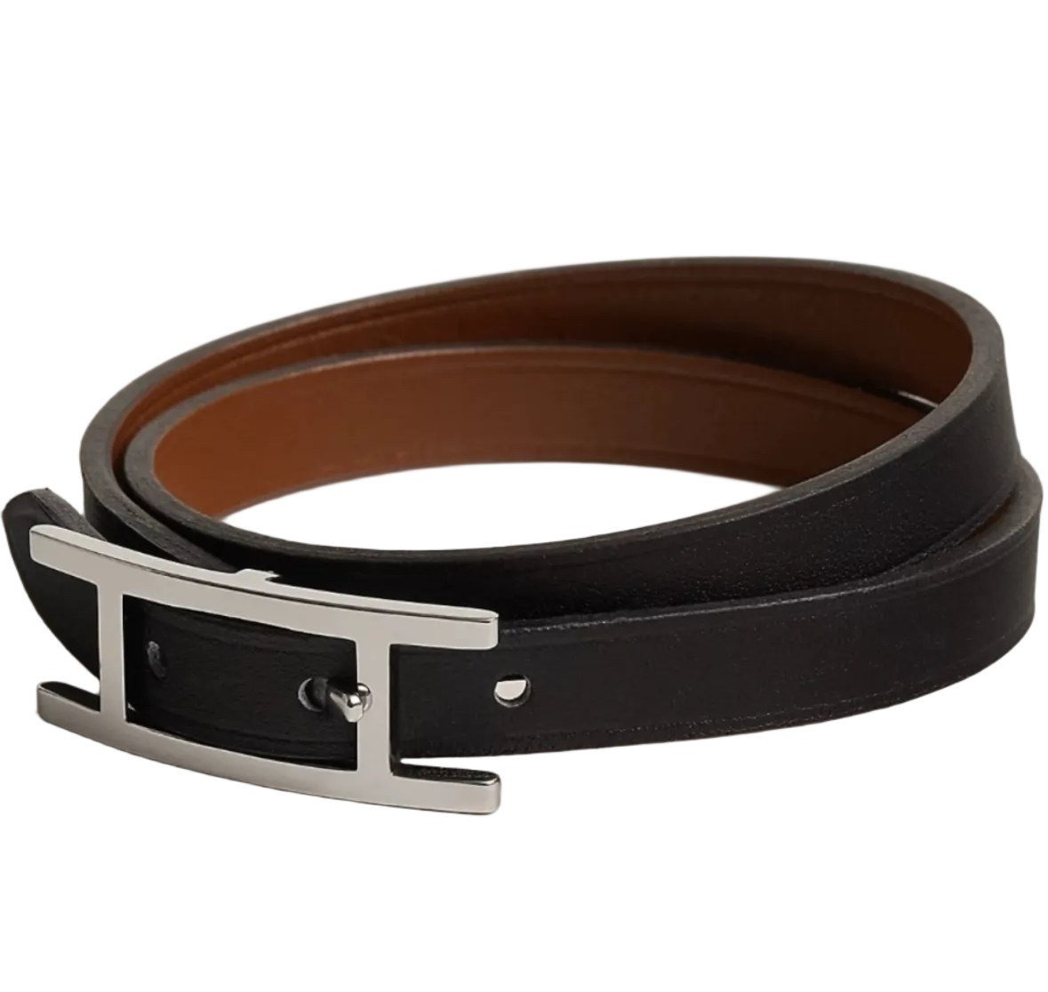 Hermès Behapi Double Tour Leather Wrap Bracelet / Choker – Black