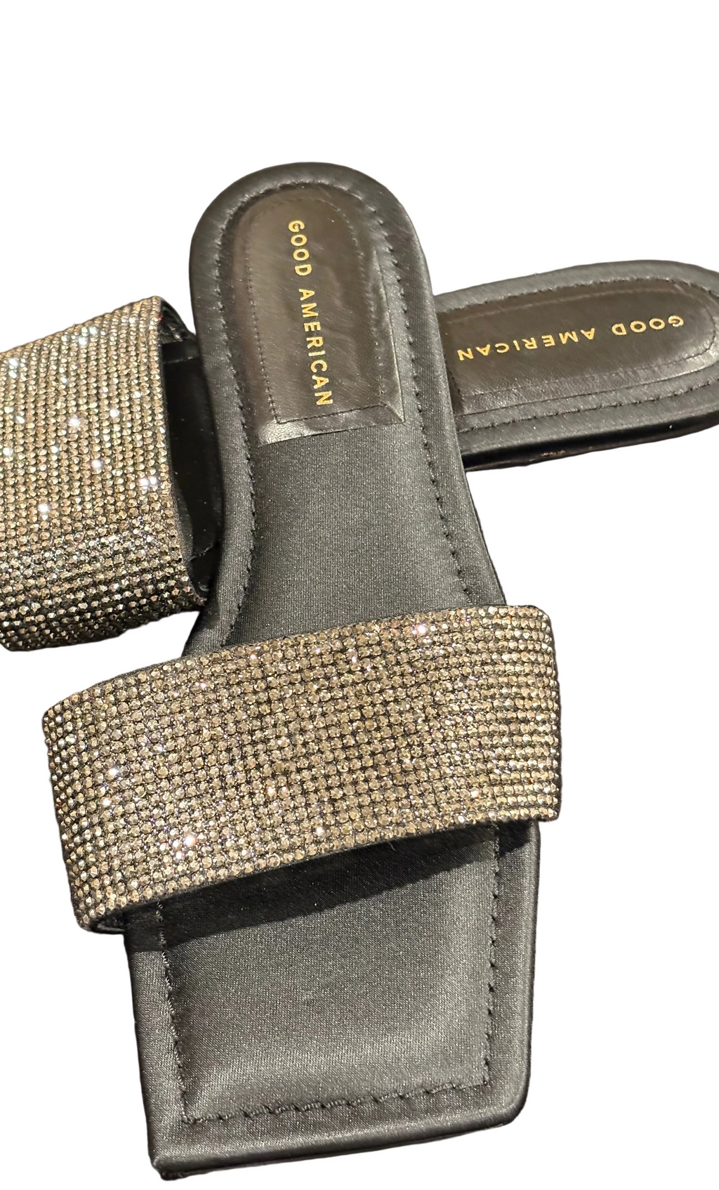 Good American Rhinestone Slide Sandals – Black (Size 9)