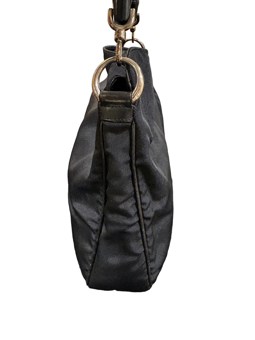 Gucci Bamboo Handle Nylon Hobo Bag Black GG Canvas Vintage Shoulder Bag