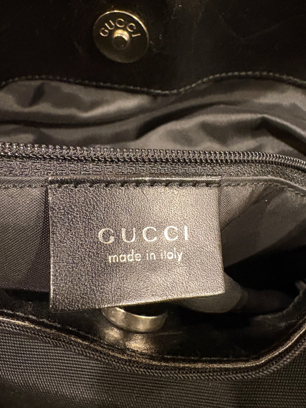 Gucci Bamboo Handle Nylon Hobo Bag Black GG Canvas Vintage Shoulder Bag