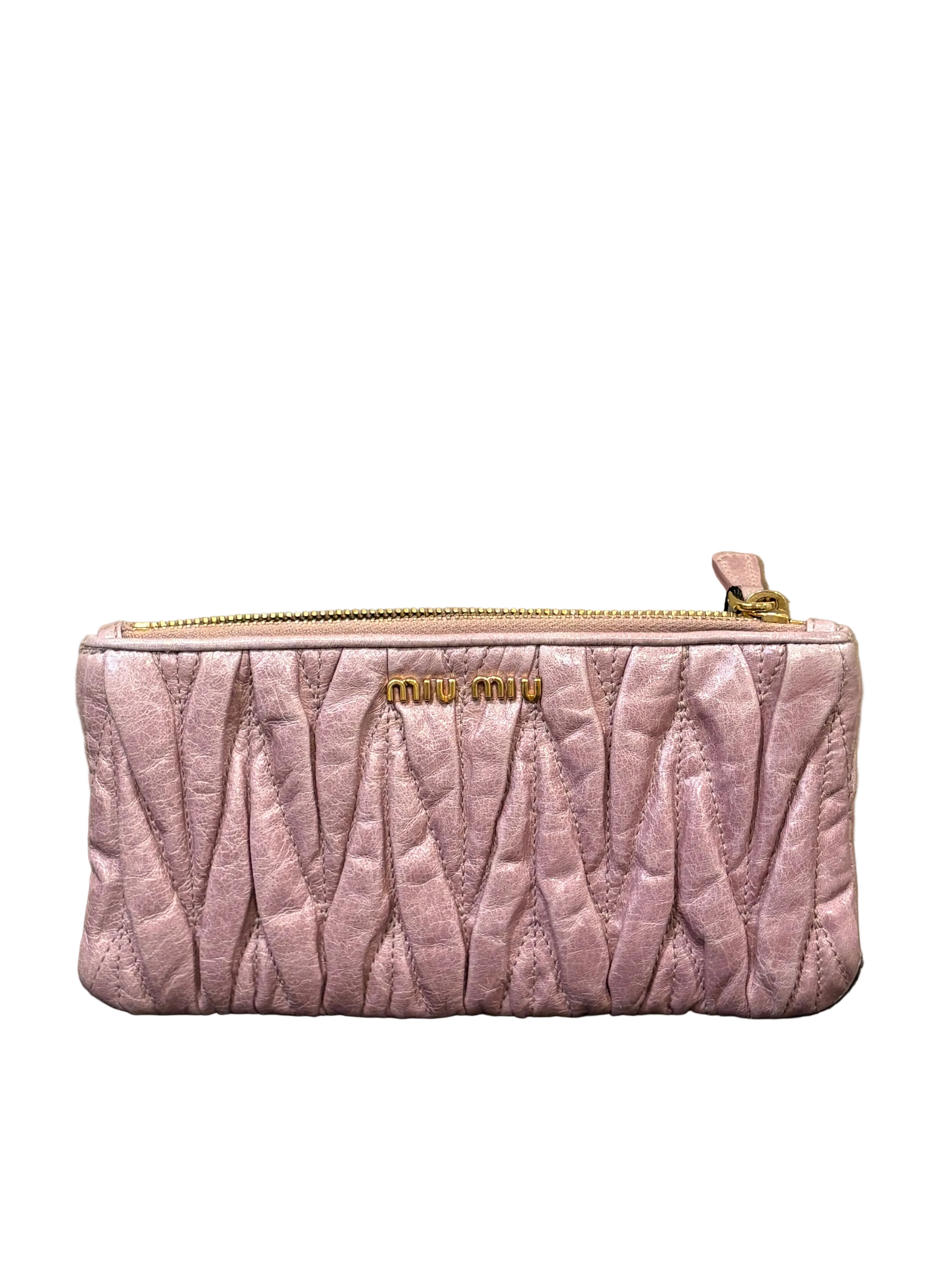 Miu Miu Matelassé Leather Mini Pouch / Clutch – Dusty Pink