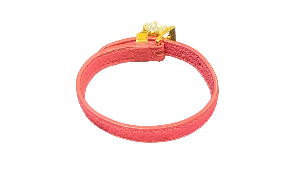 Miu Miu Crystal Charm Leather Bracelet – Pink Madras Leather Gold Tone