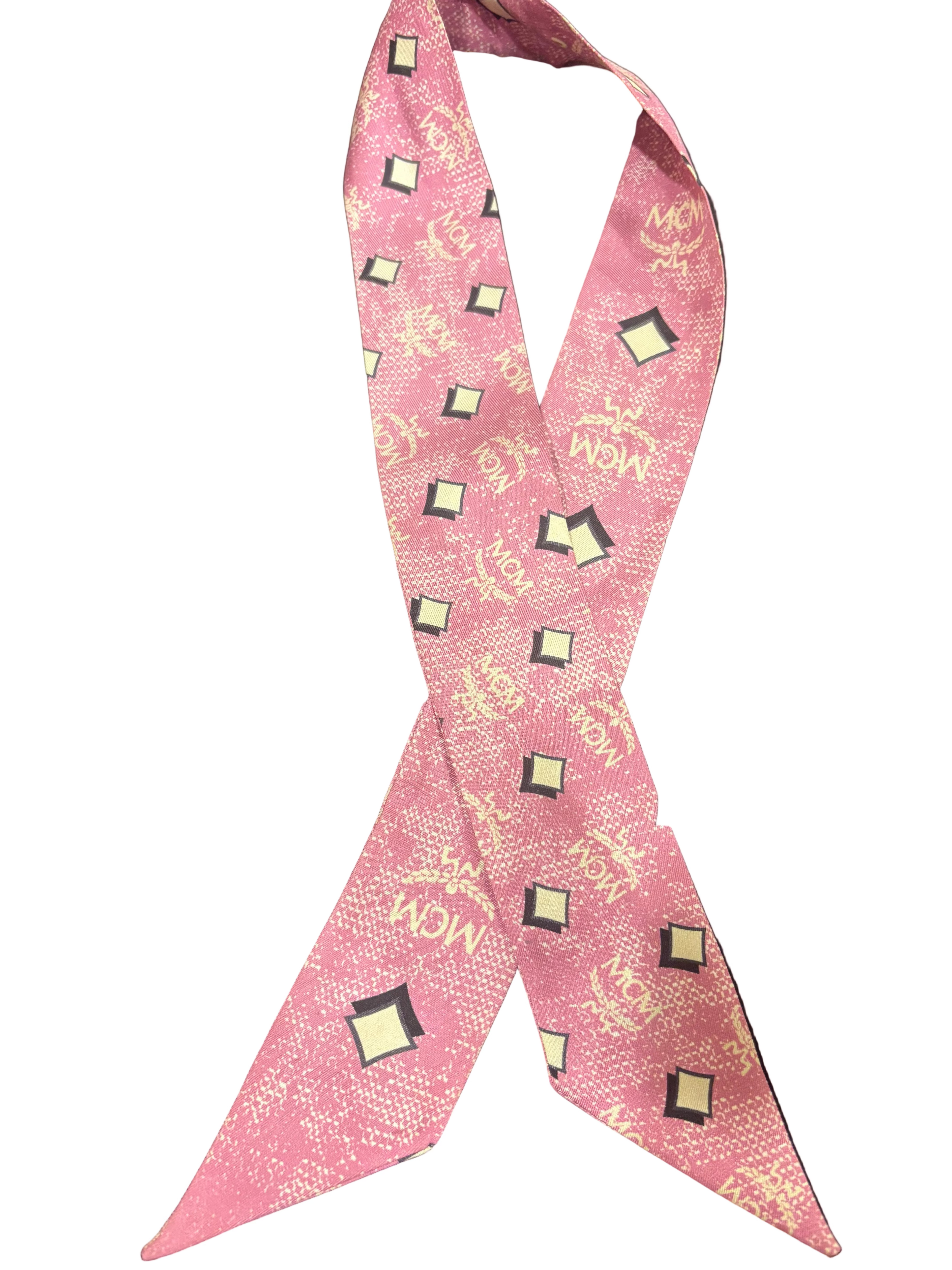MCM Vintage Monogram Silk Twilly Scarf – Sugar Pink