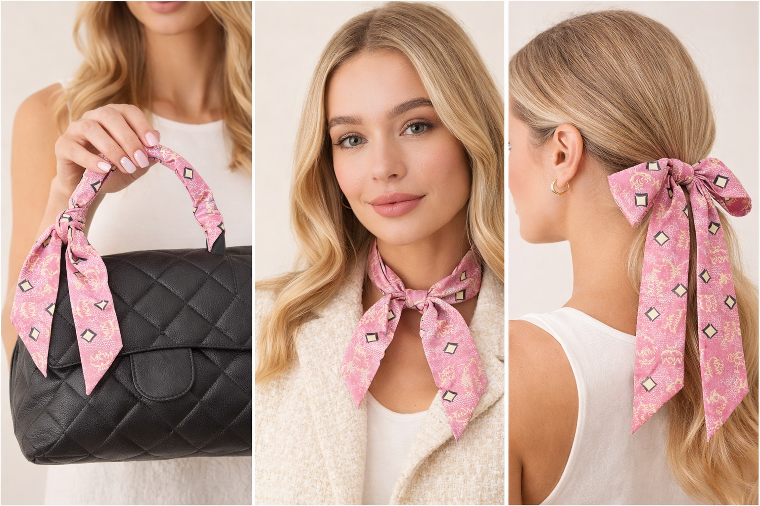 MCM Vintage Monogram Silk Twilly Scarf – Sugar Pink