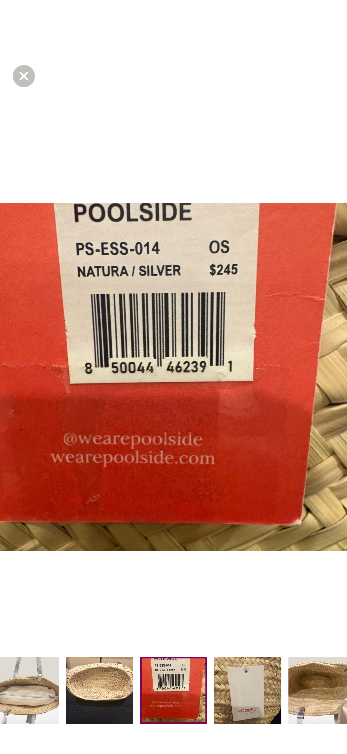 Poolside New York Woven Straw Tote Silver Leather Handles New