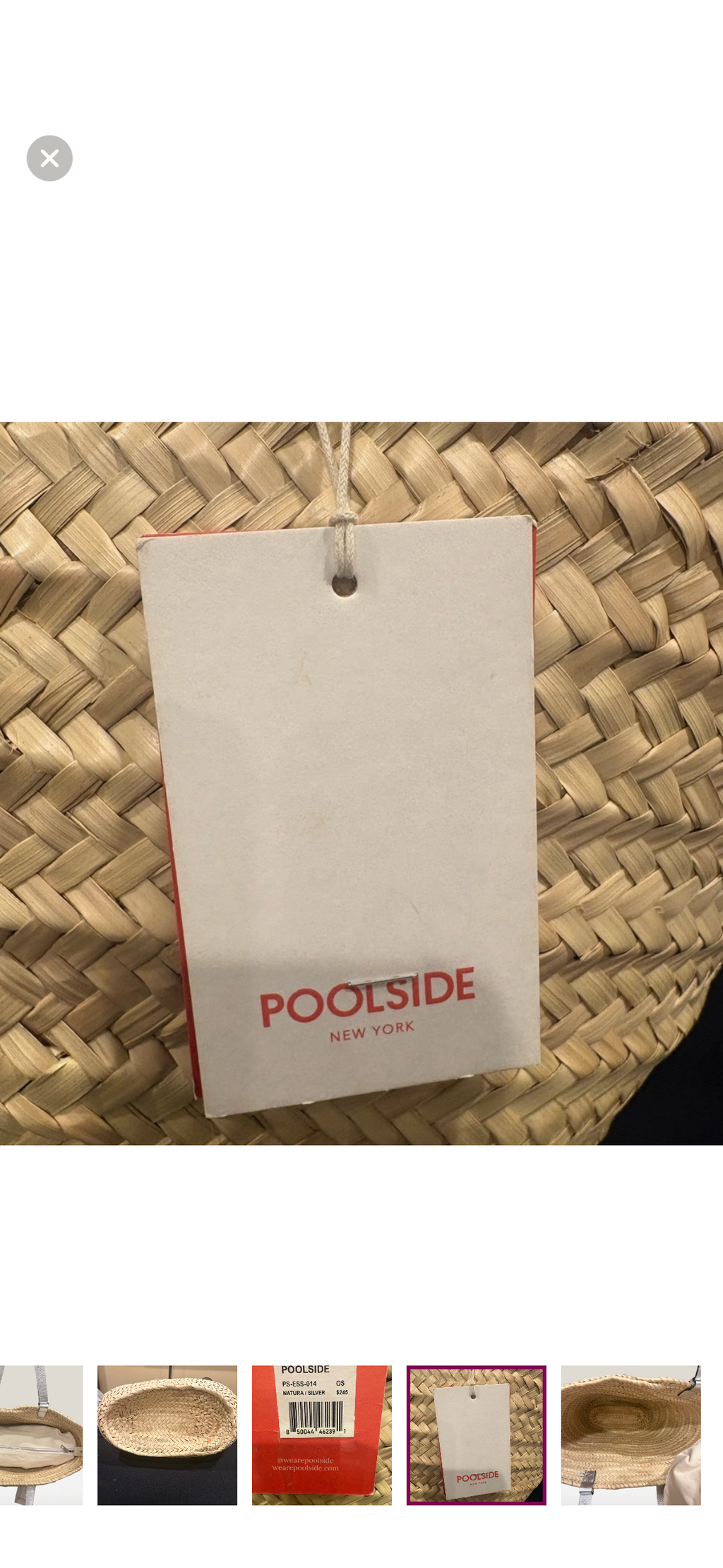 Poolside New York Woven Straw Tote Silver Leather Handles New