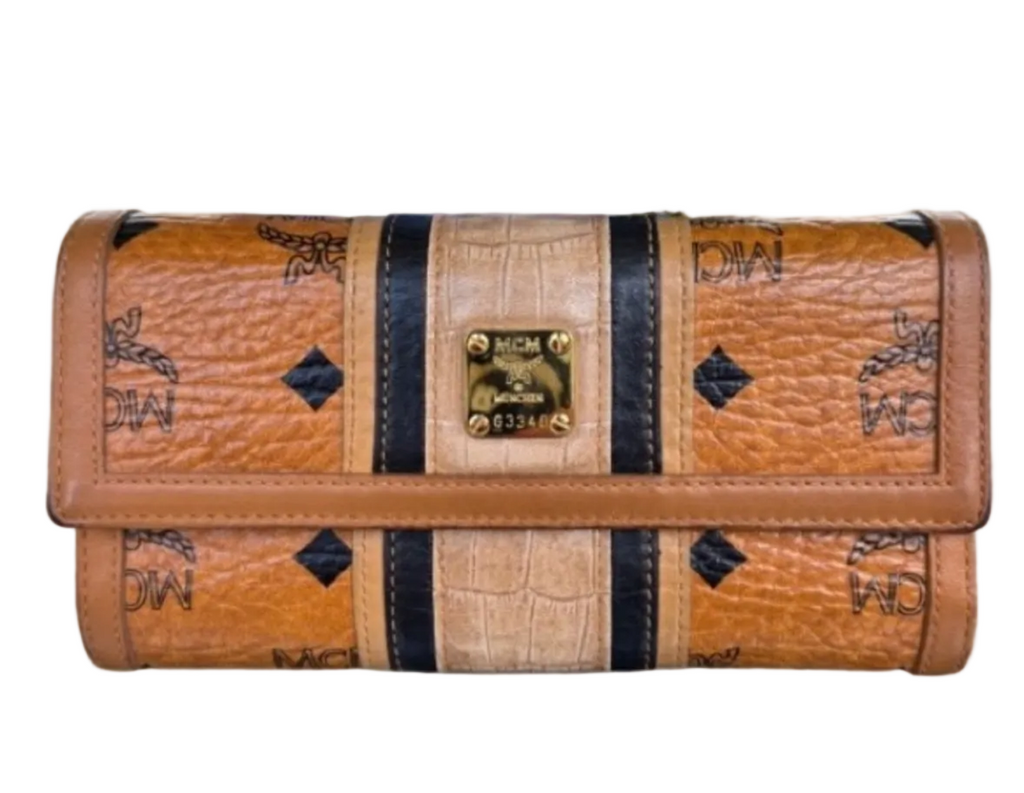 MCM Visetos Monogram Continental Wallet – Cognac | Gold Hardware | Vintage