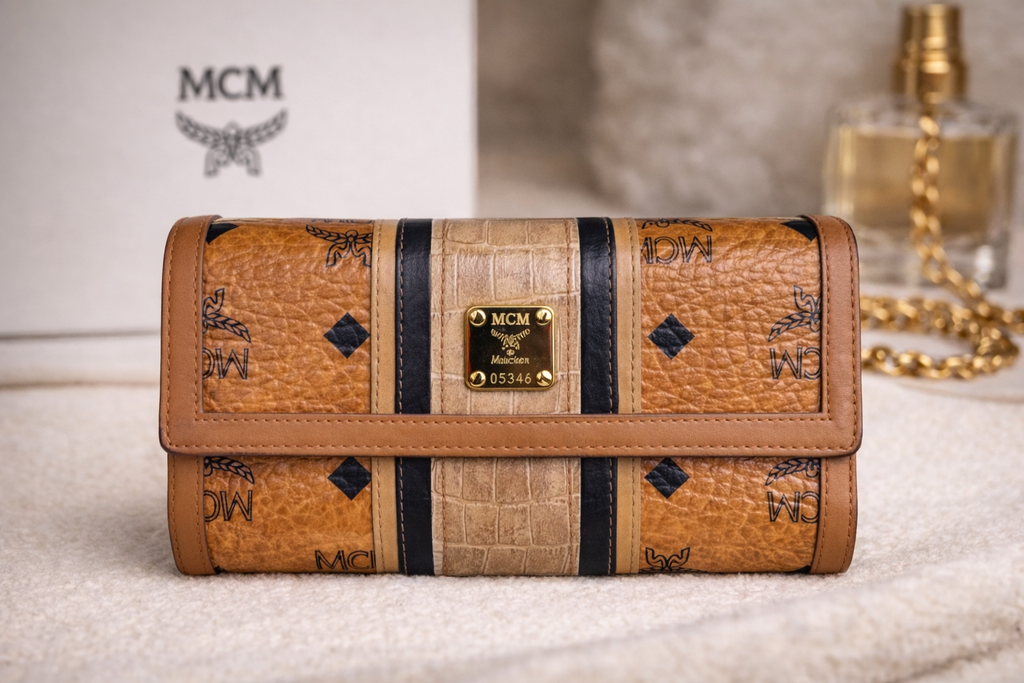 MCM Visetos Monogram Continental Wallet – Cognac | Gold Hardware | Vintage