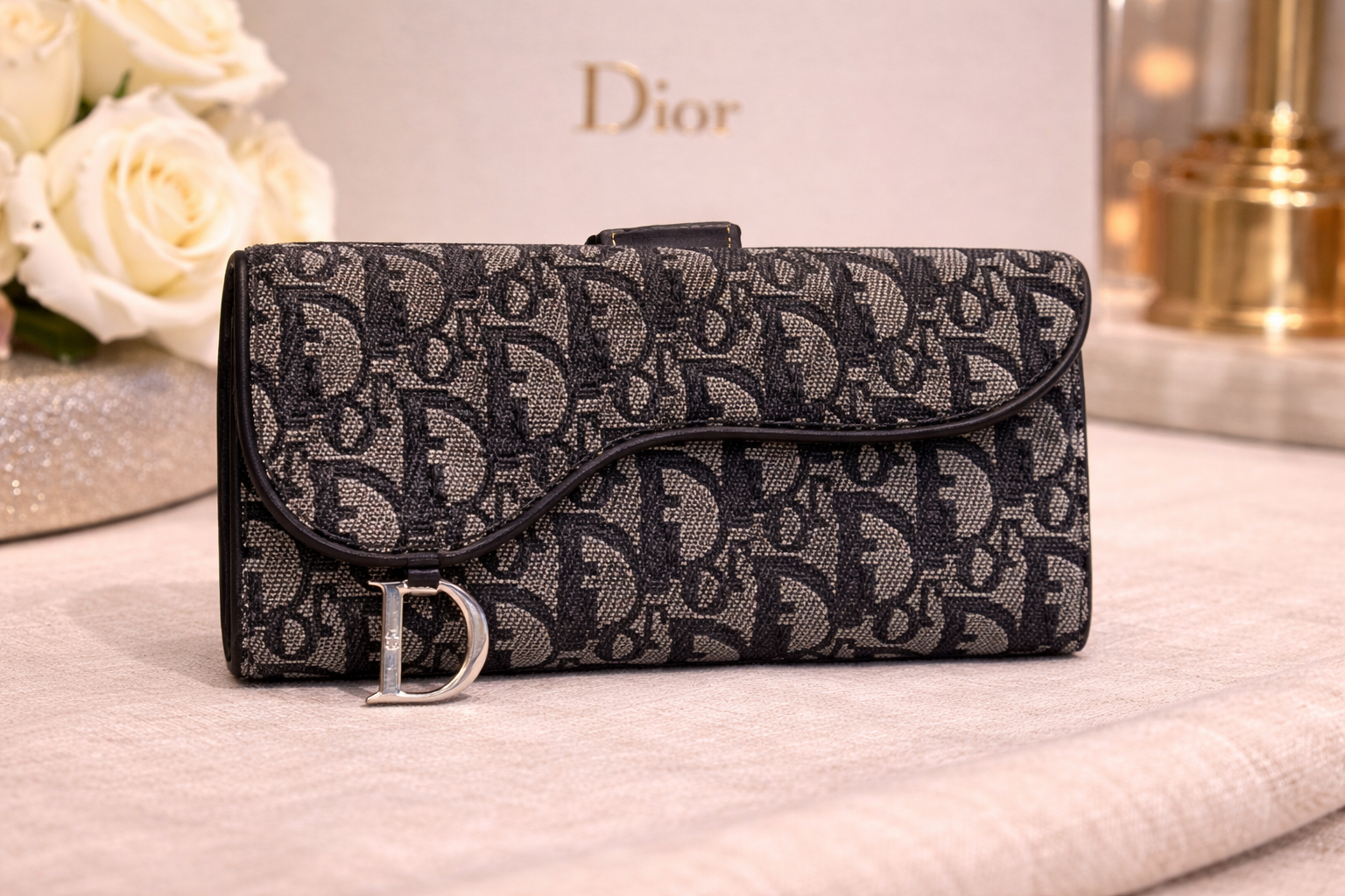 CHRISTIAN DIOR Vintage Trotter Monogram Saddle Wallet Navy