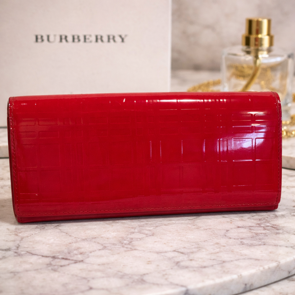 Burberry Red Patent Leather Long Wallet