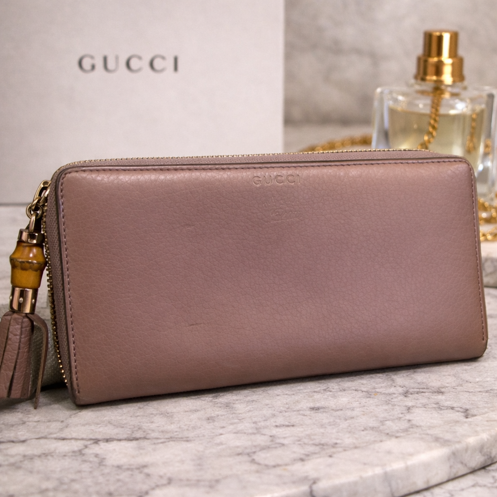 Gucci Bamboo Zip Around Continental Wallet | Mauve / Dusty Pink