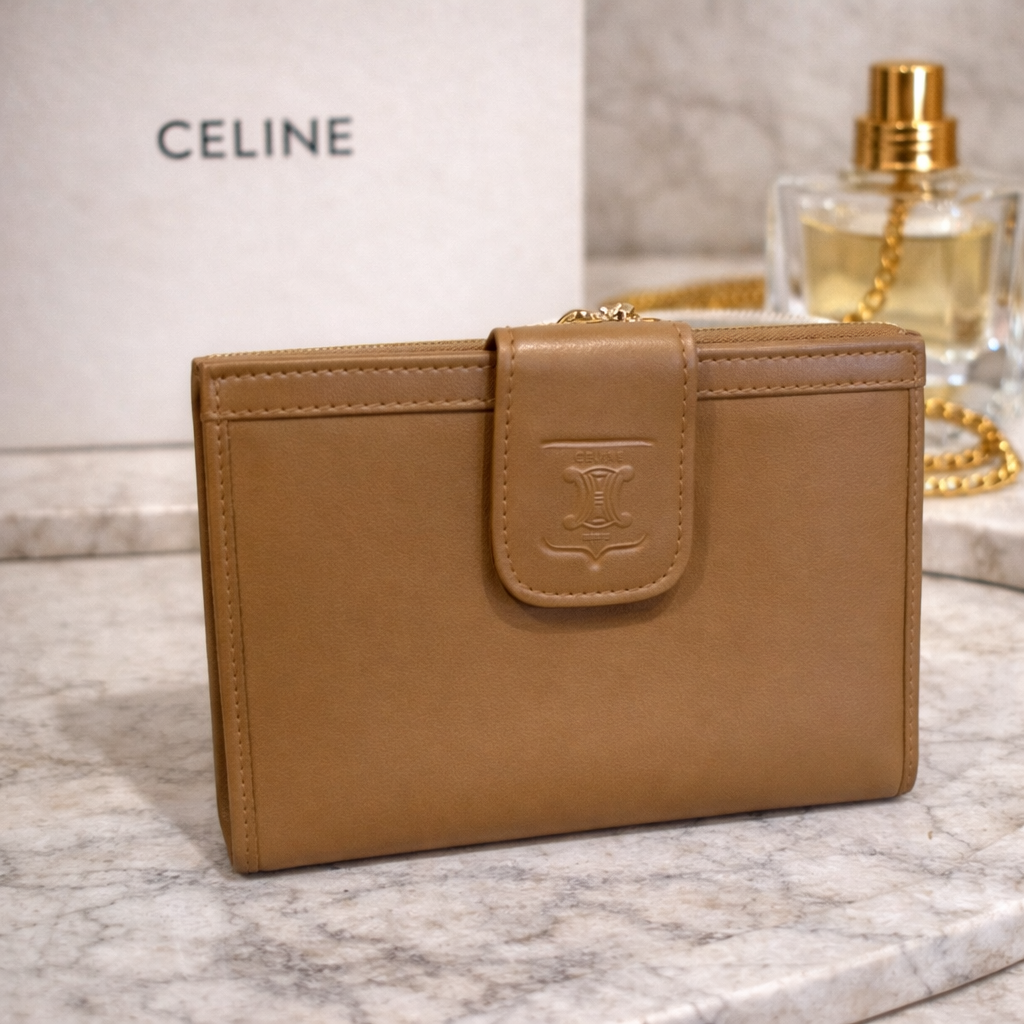 Celine Triomphe Leather Wallet – Tan