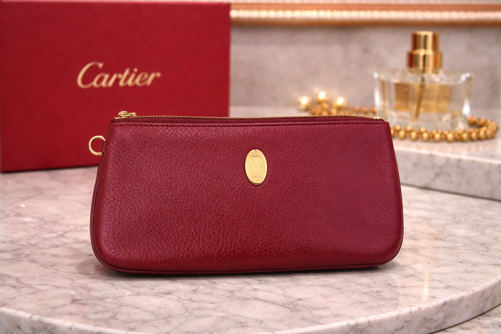 Cartier Must de Cartier burgundy leather zip pouch/clutch