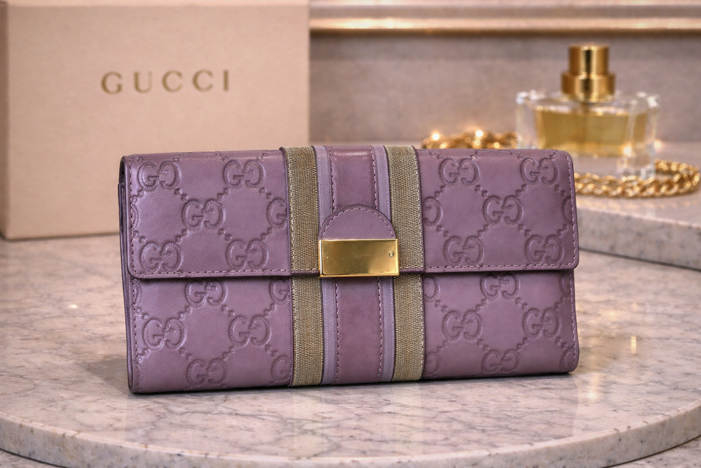 GUCCI Velvet Line Long Wallet - Lavender and grey