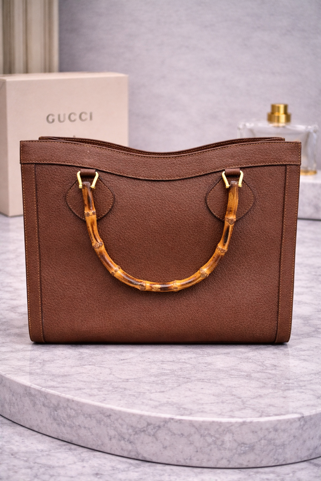 Gucci Vintage Large Bamboo Handle Leather Tote Bag