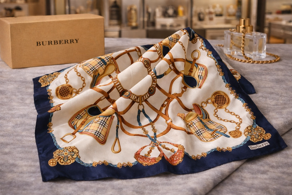 Burberrys Vintage Equestrian Print Scarf/ Bandana
