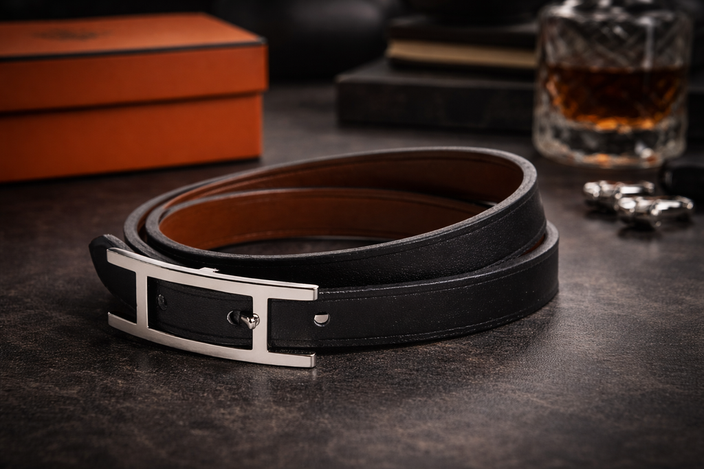 Hermès Behapi Double Tour Leather Wrap Bracelet / Choker – Black