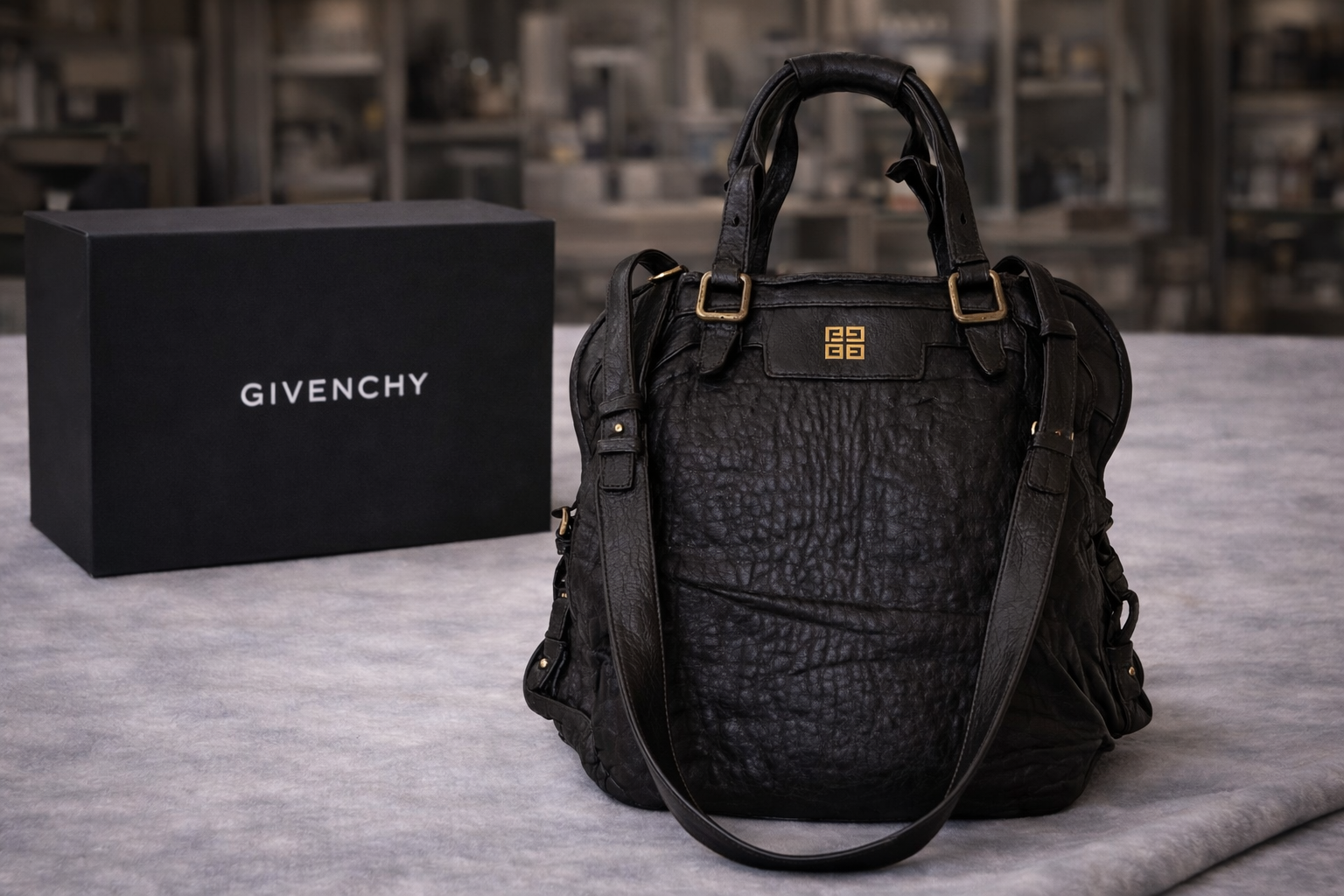 Givenchy Black Leather Pandora Tote / Shoulder Bag