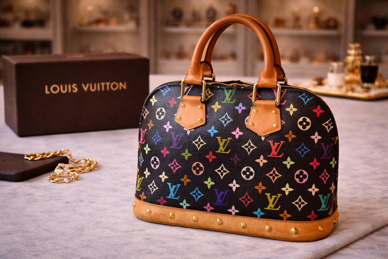 Takashi Murakami X Louis Vuitton Black Monogram Multicolor Alma PM