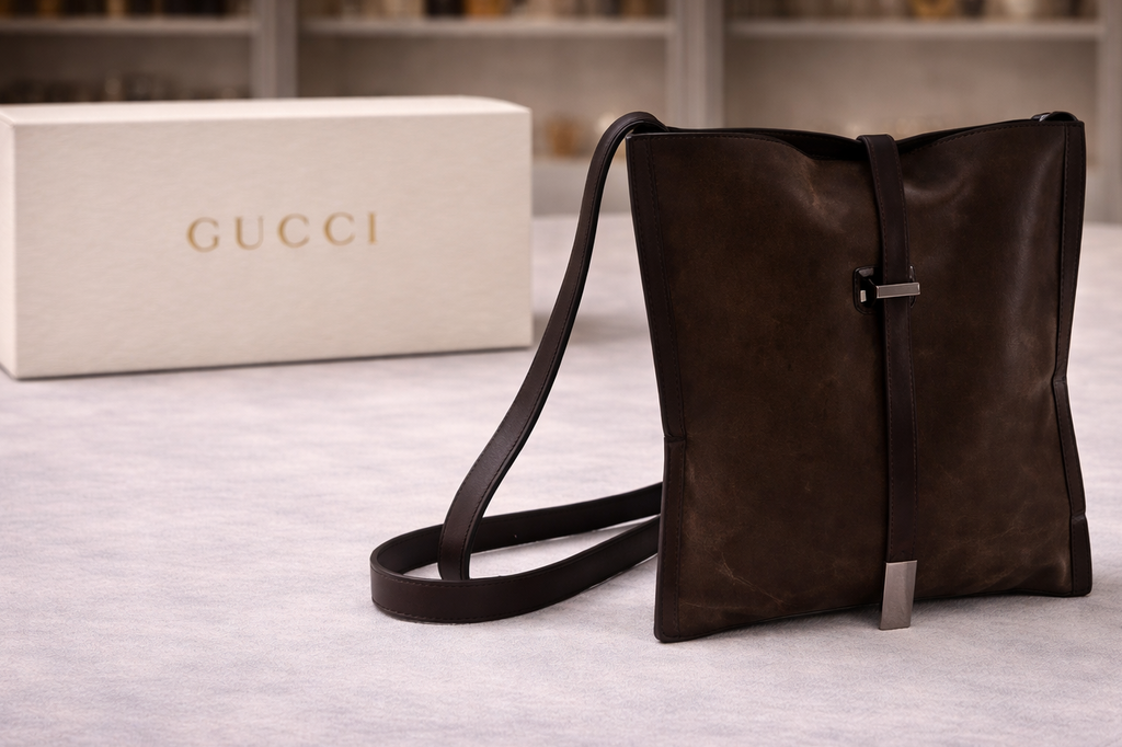 Gucci Vintage Brown Suede Leather Tote Bag