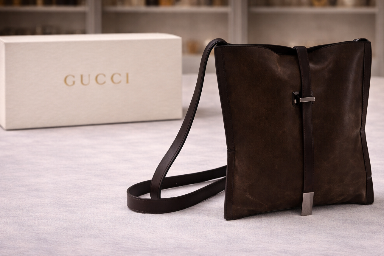 Gucci Vintage Brown Suede Leather Tote Bag
