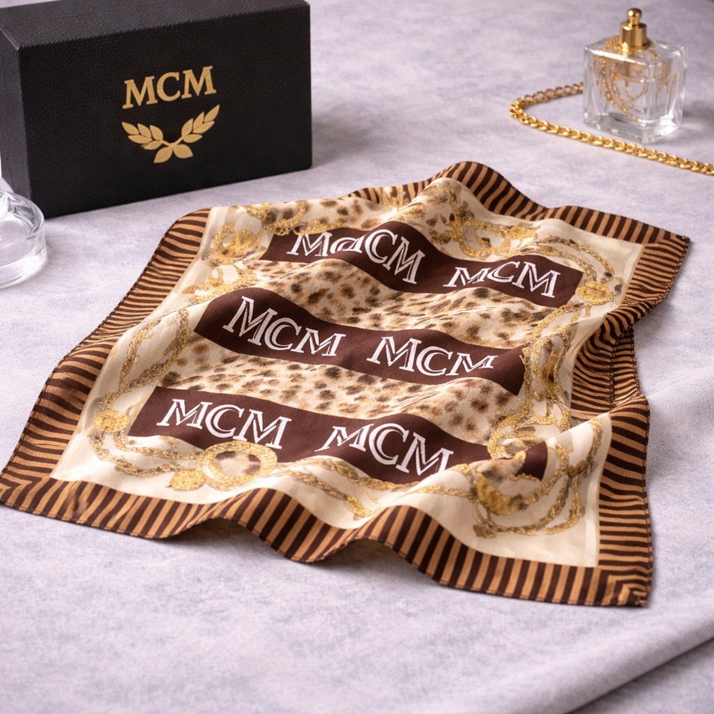 MCM Leopard Logo Print Vintage Scarf