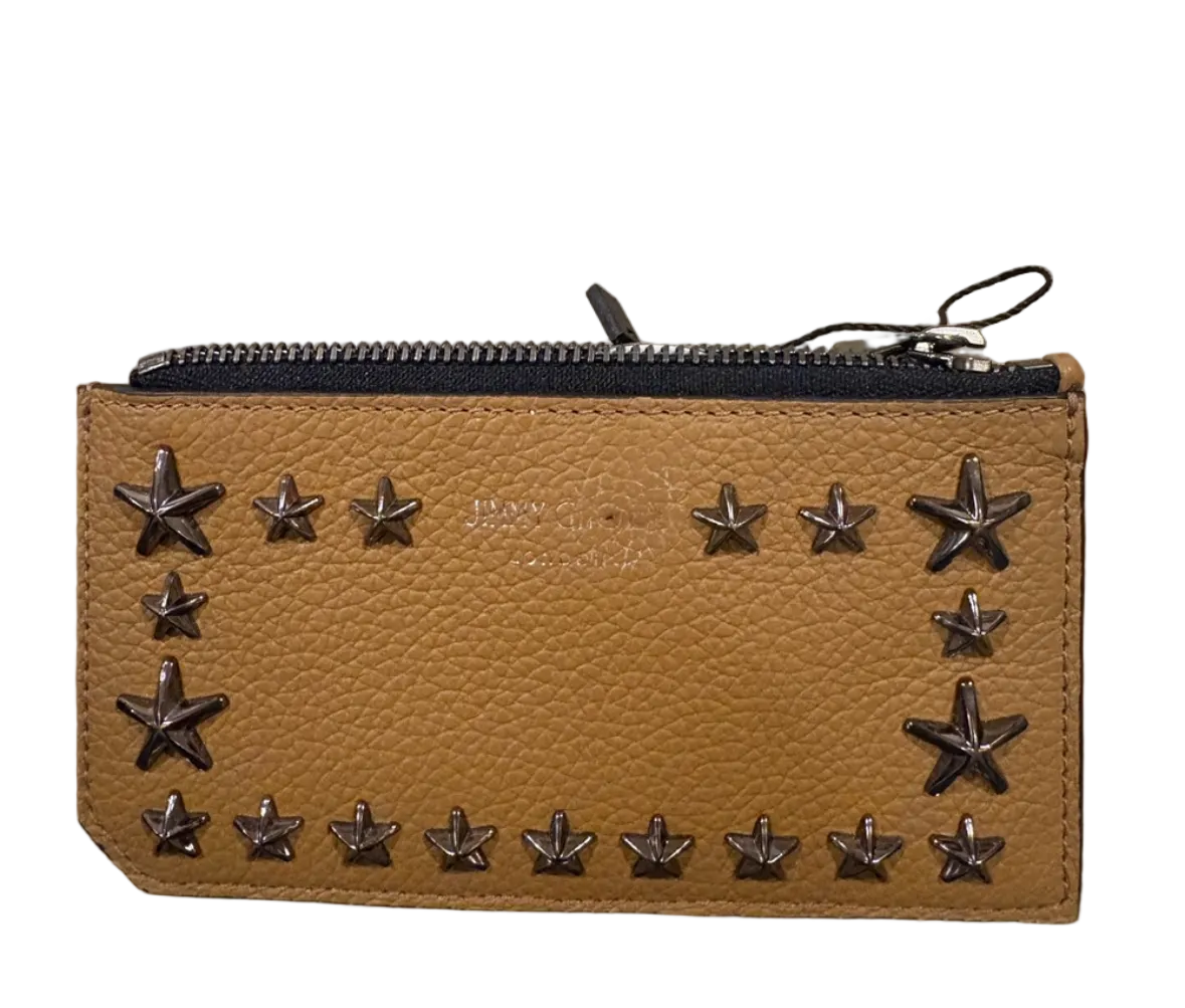 Jimmy Choo Star-Studded Leather Zip Cardholder / Slim Wallet