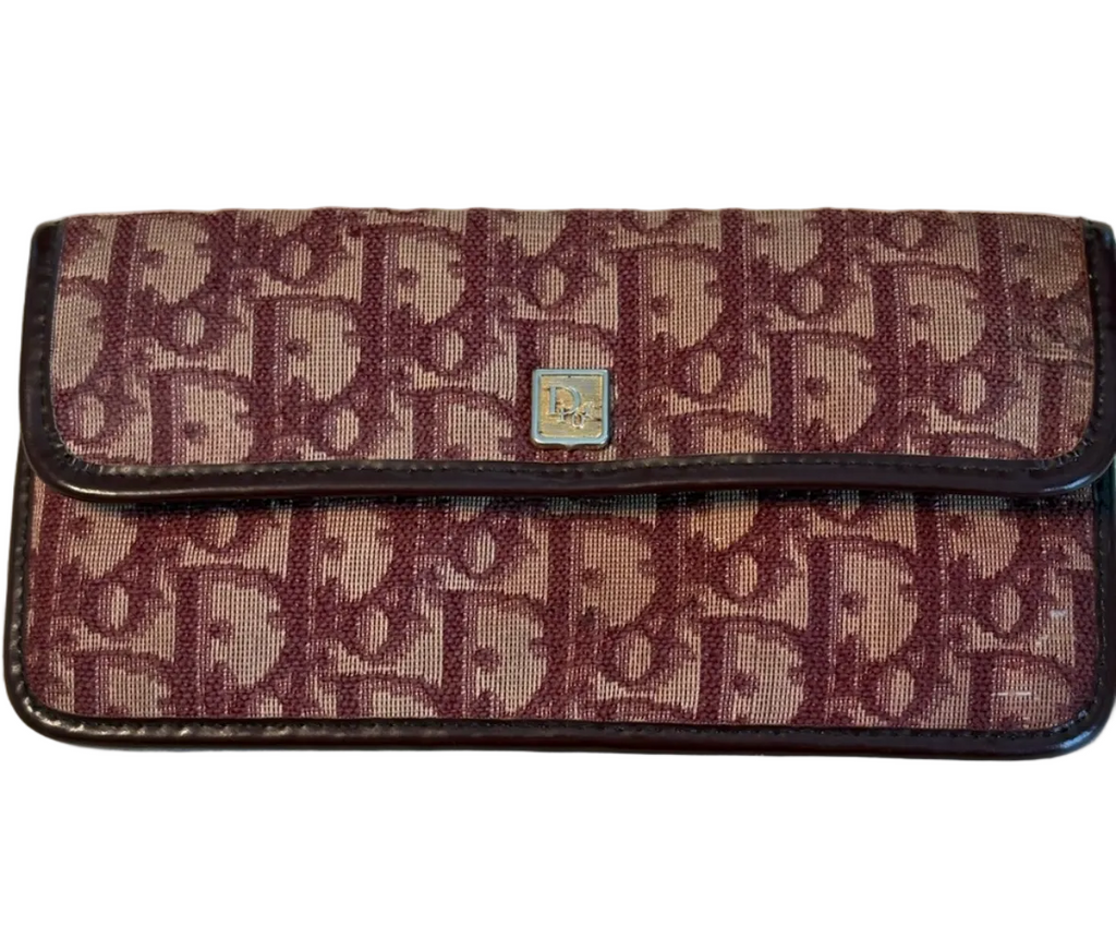 Vintage Dior Oblique Wallet – Burgundy Monogram Canvas & Leather