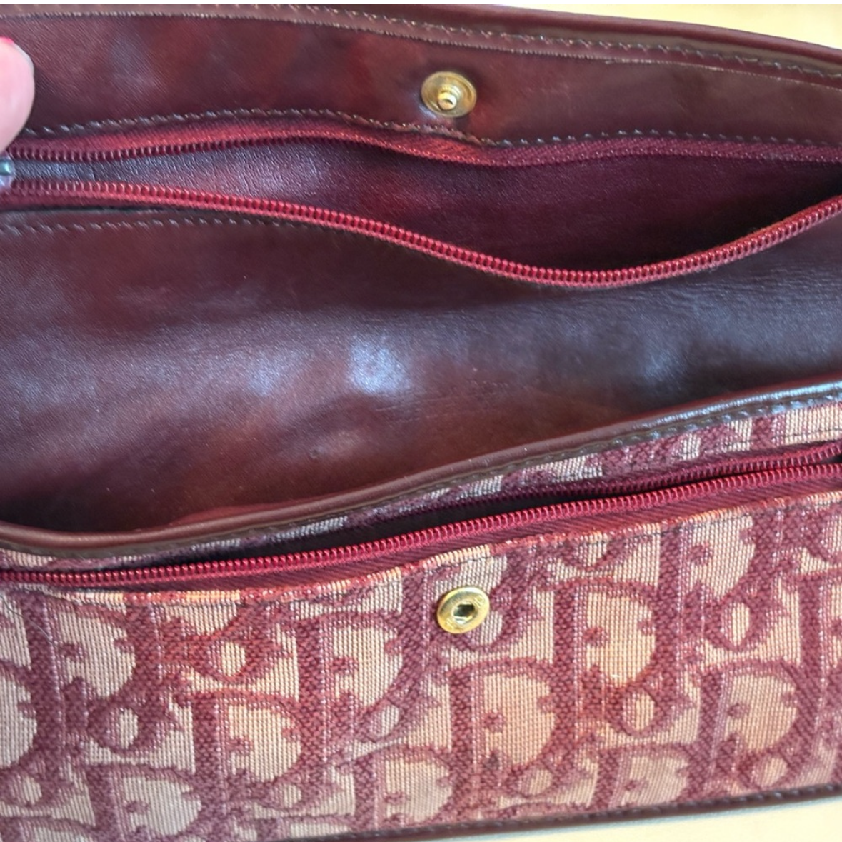 Vintage Dior Oblique Wallet – Burgundy Monogram Canvas & Leather