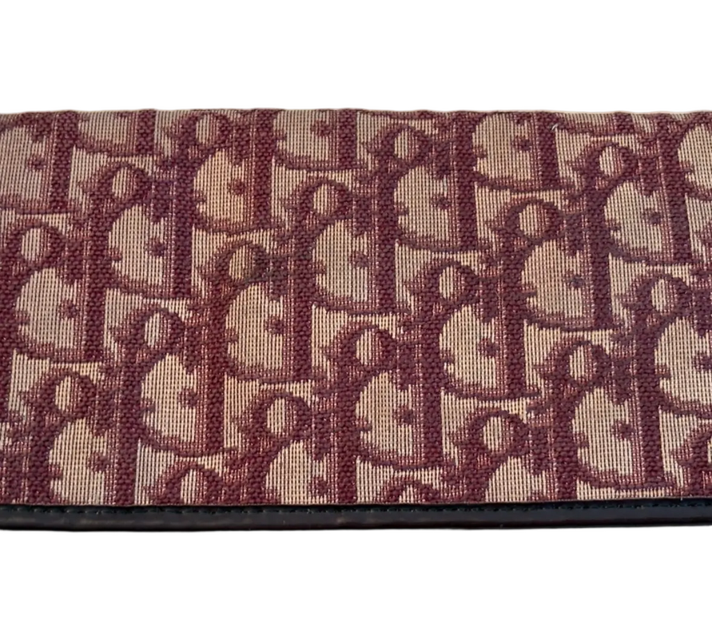 Vintage Dior Oblique Wallet – Burgundy Monogram Canvas & Leather