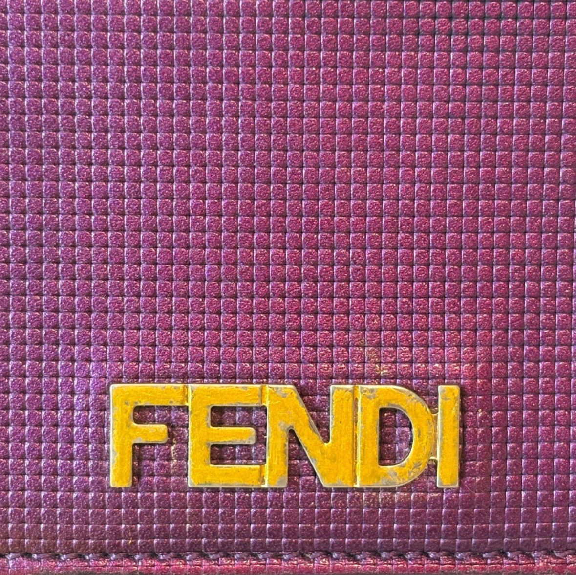 Fendi Purple Shimmer Leather Continental Wallet with Gold Logo – Made in Italy