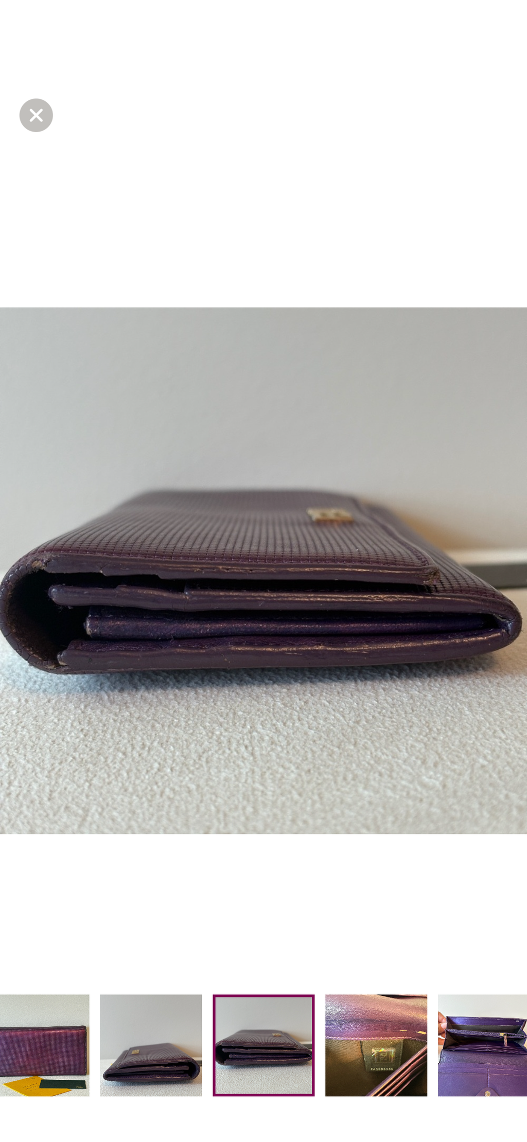 Fendi Purple Shimmer Leather Continental Wallet with Gold Logo – Made in Italy