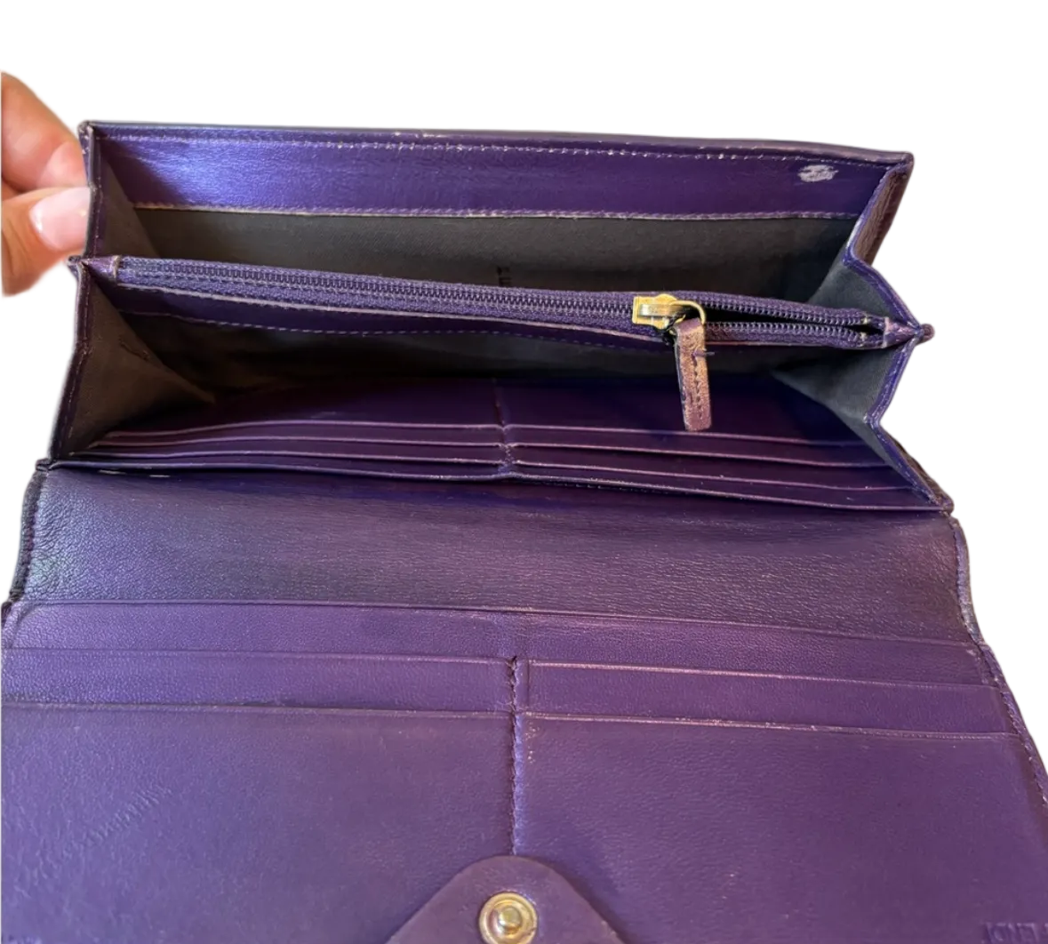 Fendi Purple Shimmer Leather Continental Wallet with Gold Logo – Made in Italy