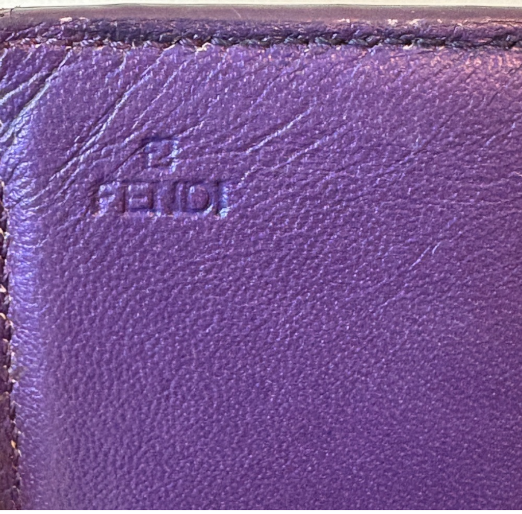 Fendi Purple Shimmer Leather Continental Wallet with Gold Logo – Made in Italy