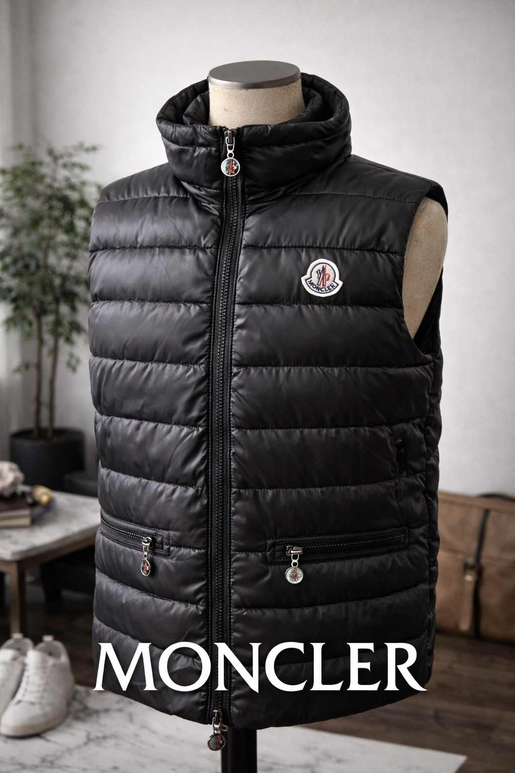 Moncler Black Quilted Down Puffer Vest | Size 5 (XL) | Logo Patch