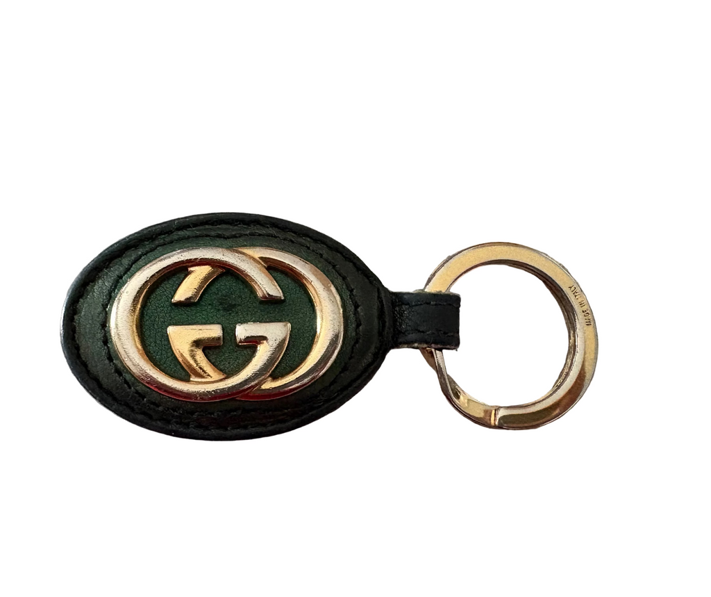 Gucci Interlocking GG Leather Keychain – Green & Gold | Made in Italy