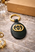 Gucci Interlocking GG Leather Keychain – Green & Gold | Made in Italy