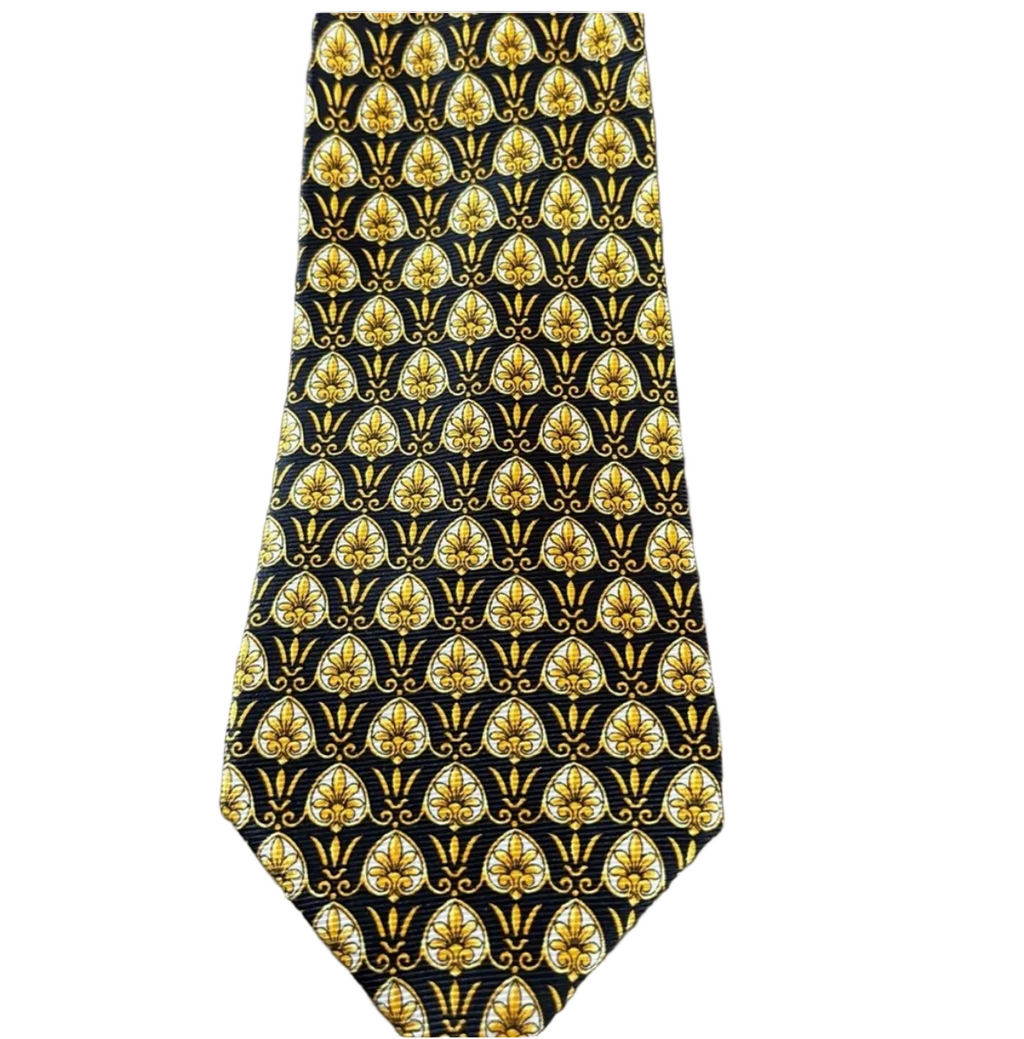 Gianni Versace Silk Tie – Black & Gold Baroque Print