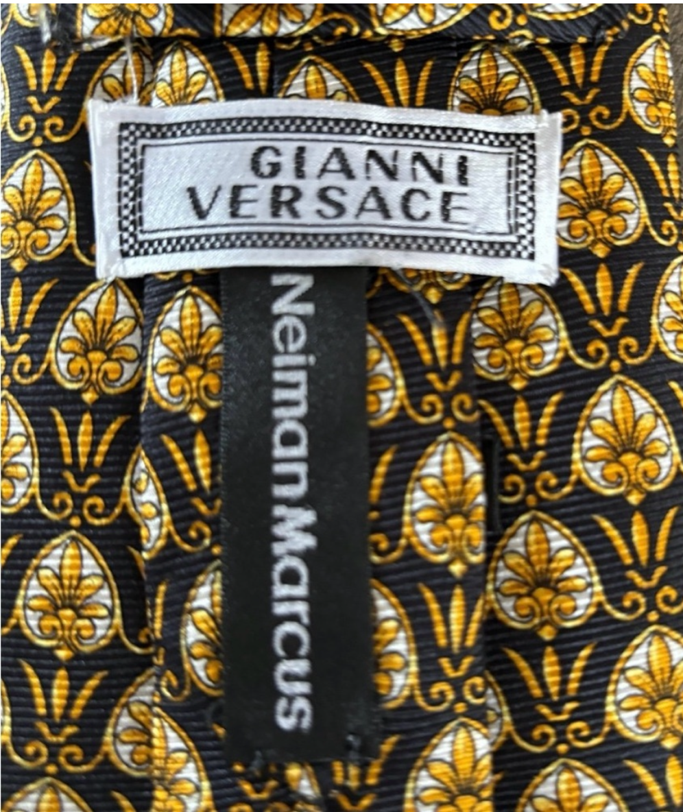Gianni Versace Silk Tie – Black & Gold Baroque Print